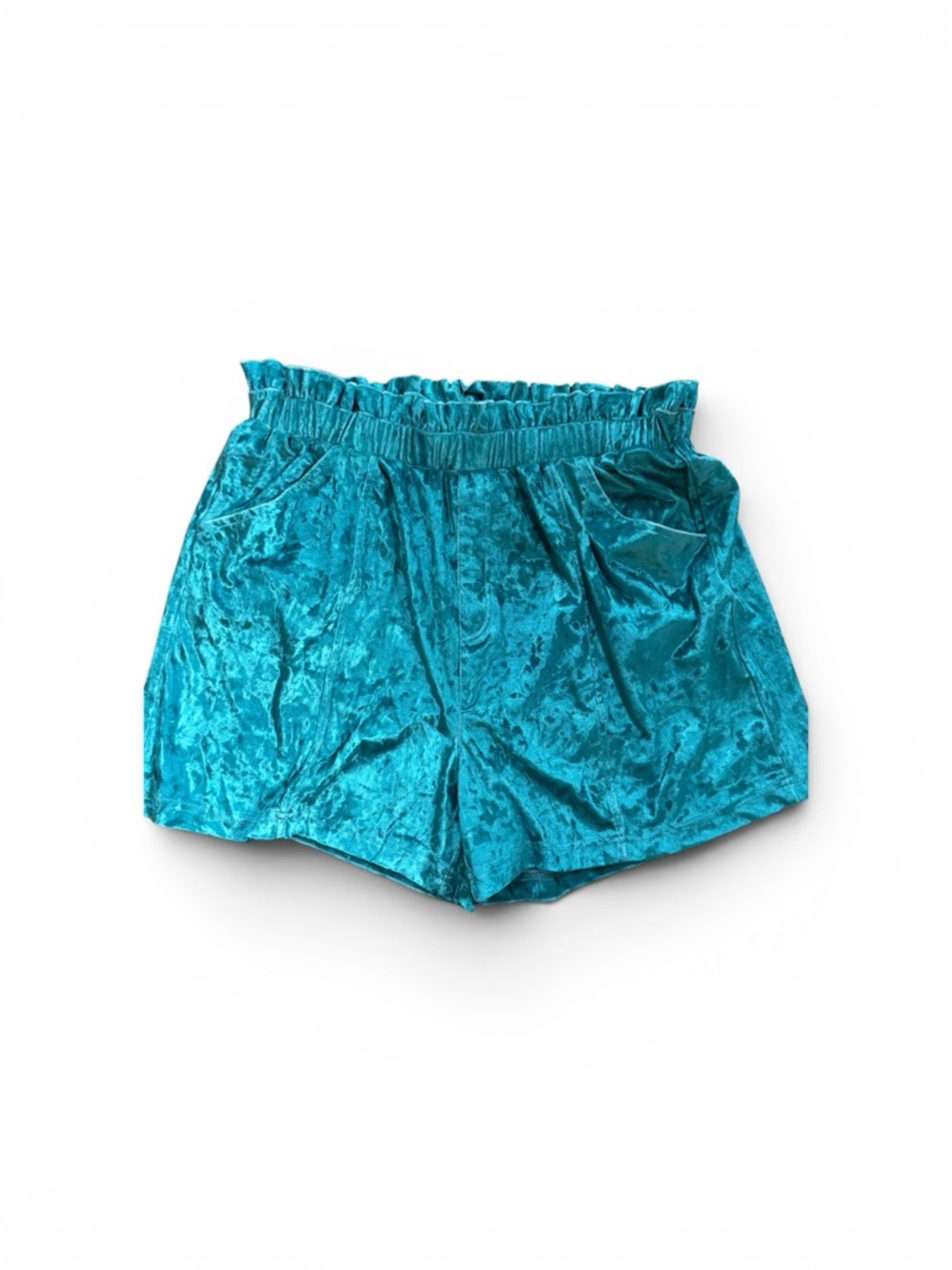 High-Rise Crushed Velvet Shorts in Teal